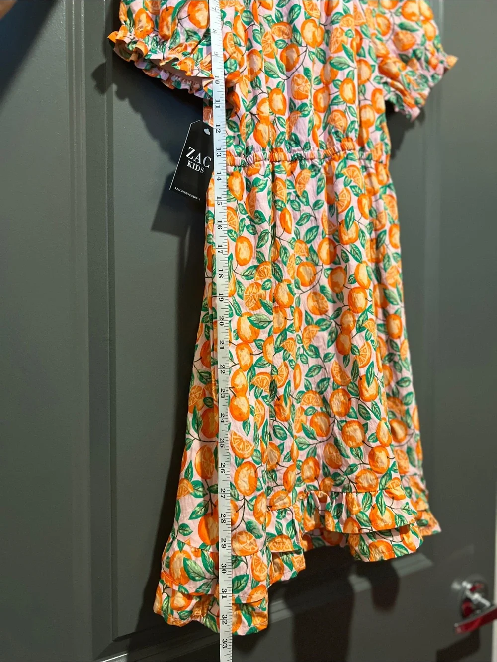 Girls' Orange Citrus Print Summer Dress Size L 10-12